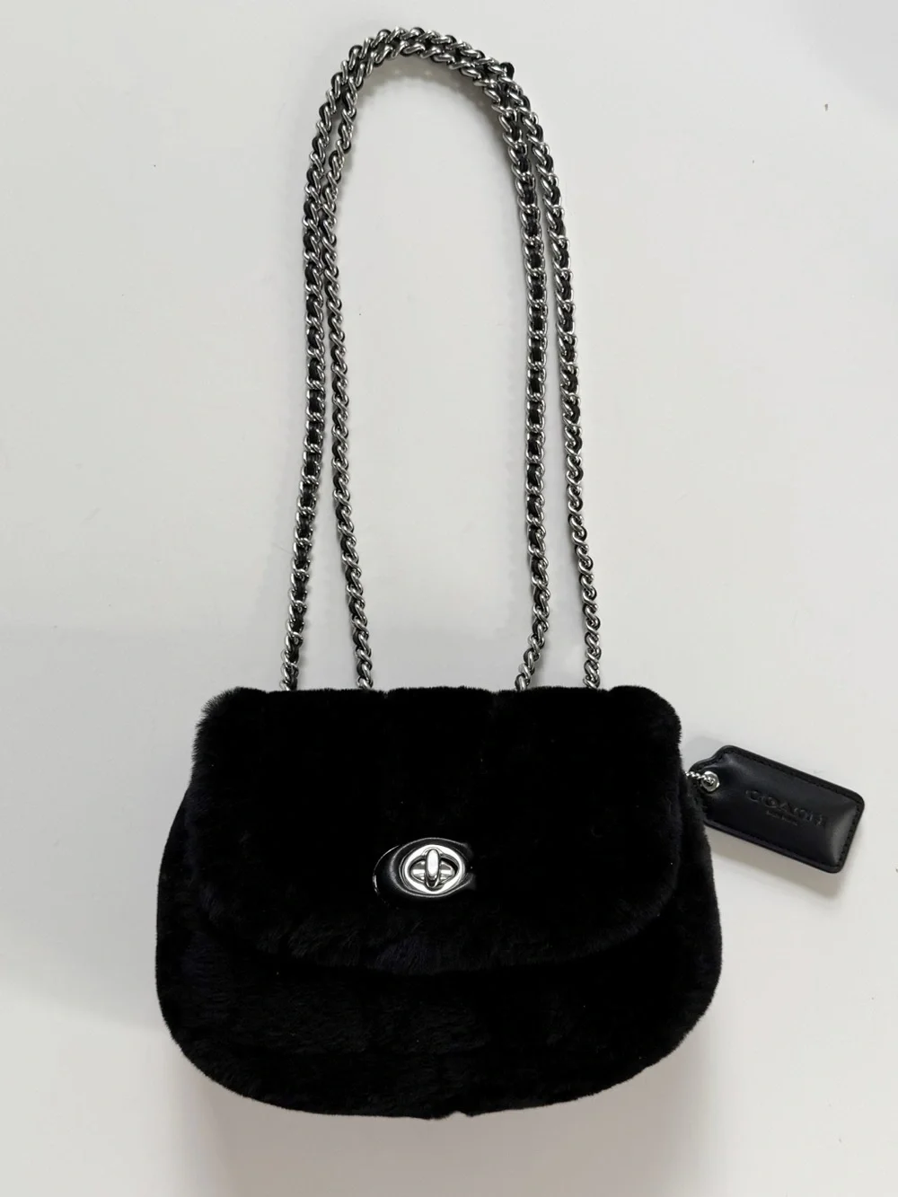 Coach Pillow Madison 18 Quilted Shearling Shoulder Bag in Black